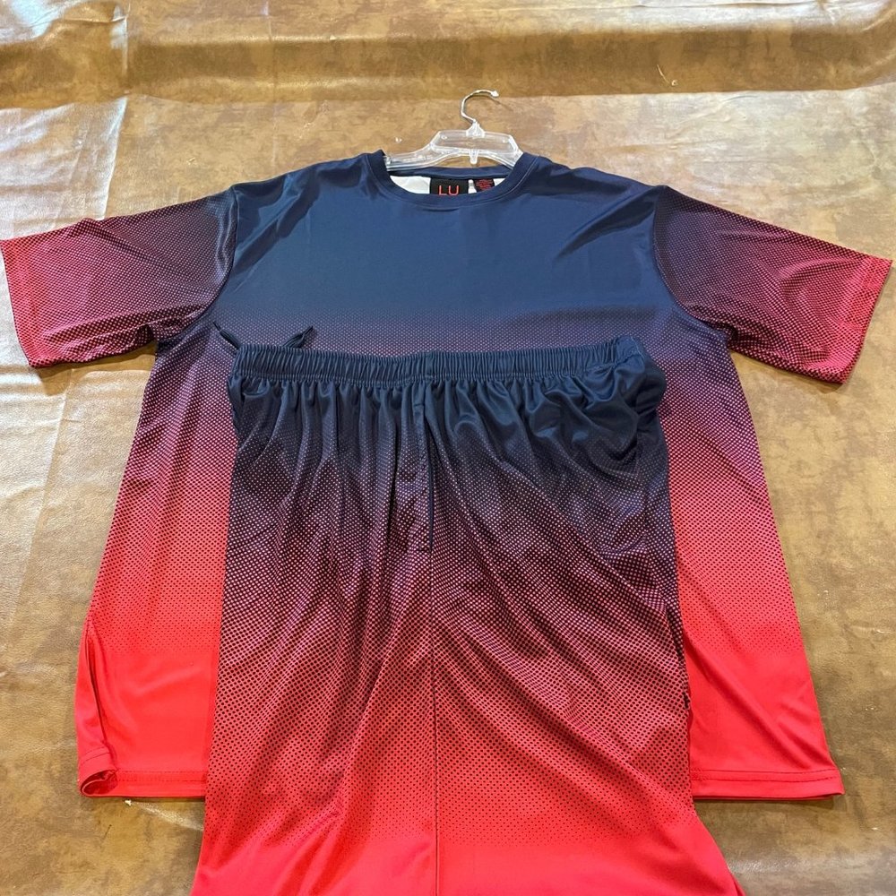 Brand New LU LINEA UOMO Two Piece Short Set, XXL, Blue/Red W/Tags